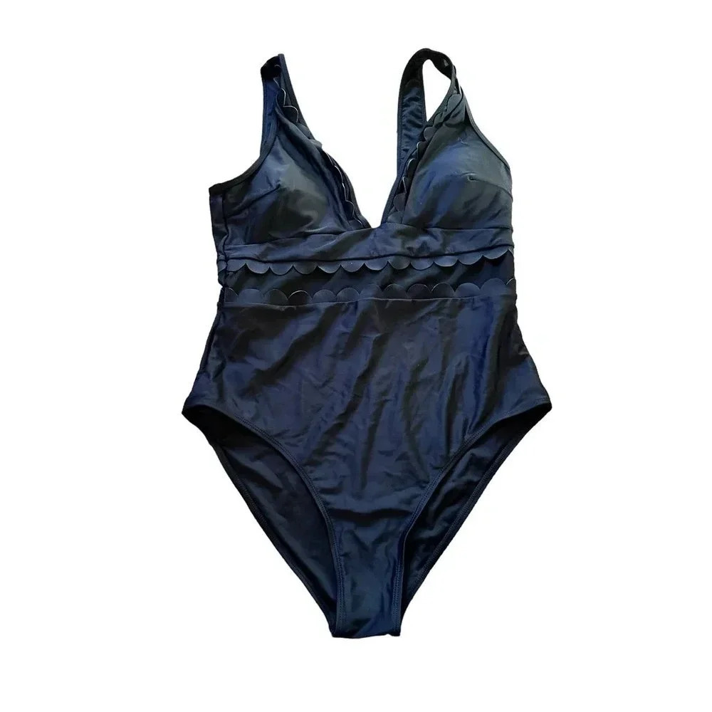 NWT CUPSHE Women's Black Ruffled Mesh Cutout One Piece Swimsuit Size XL
